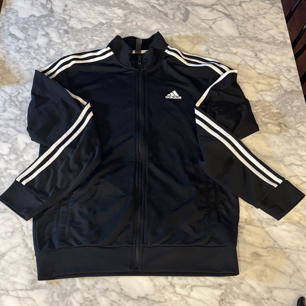 Adidas Black Tricot Jacket with White Accents